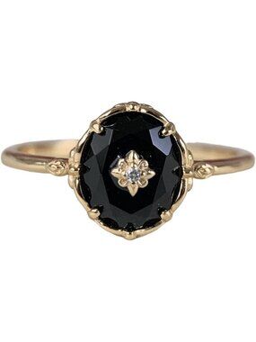 Stunning Vintage Black Onyx Engagement Ring - Gold Art Deco Oval Cut Solitaire